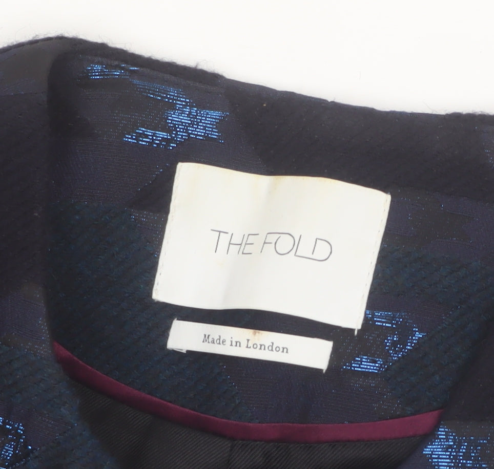 The Fold Women's Blue Geometric Wool Blend Long Coat Size 6