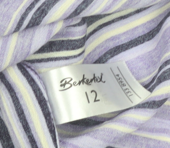 Berkertex Women's Purple Striped Sleeveless Viscose Blouse Size 12