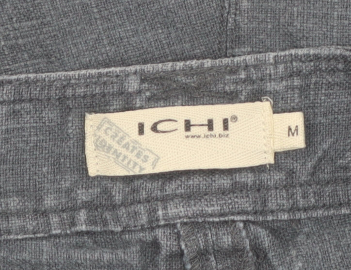 ICHI Women Grey A-Line Short Skirt M Ramie Casual Pockets