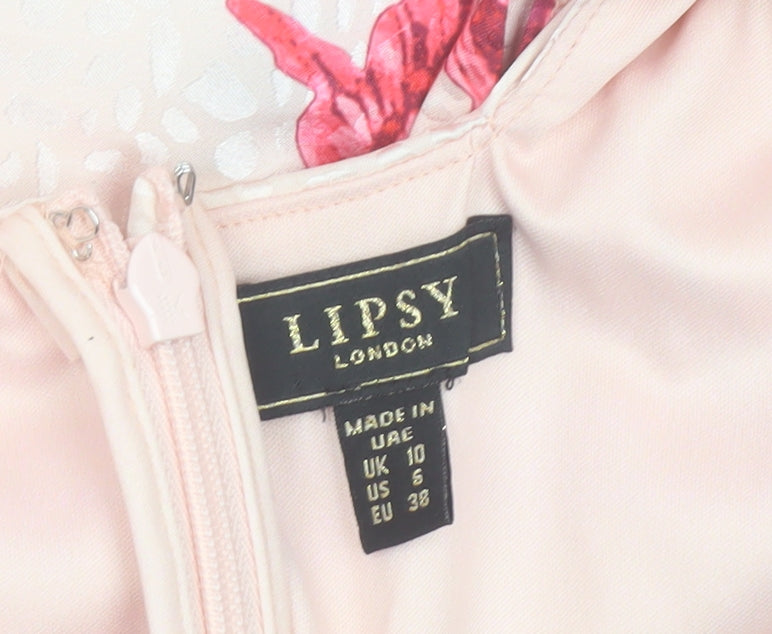 Lipsy Women Pink Floral Asymmetric Midi Dress Size 10