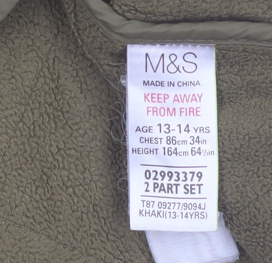 Marks & Spencer Boys Green Quilted Waistcoat 13-14 Years Lined Thermal