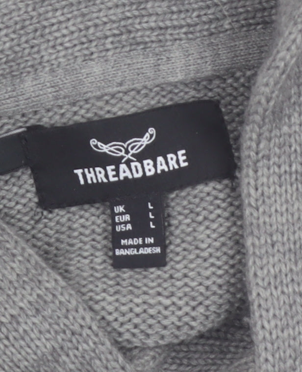 Threadbare Men's Grey Cable-Knit Shawl Collar Pullover Jumper Size L
