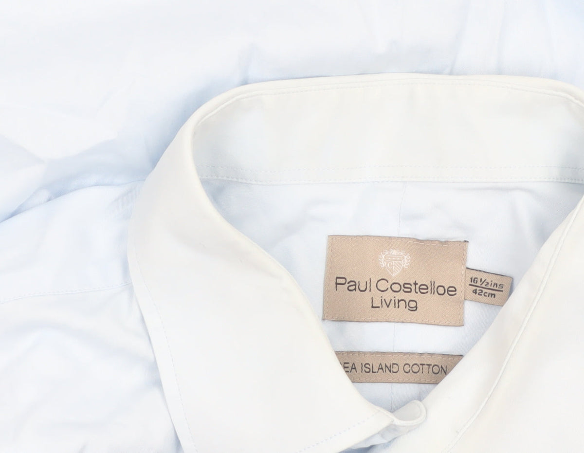 Paul Costelloe Men’s Blue 16.5in Cotton Long Sleeve Button-Up Shirt