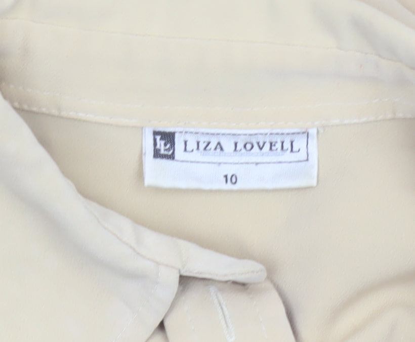 Liza Lovell Women Beige Button-Up Long Sleeve Polyester Shirt Size 10