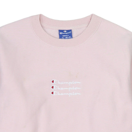 Champion Womens Pink Small Pullover Sweatshirt Crew Neck Logo Cotton Blend