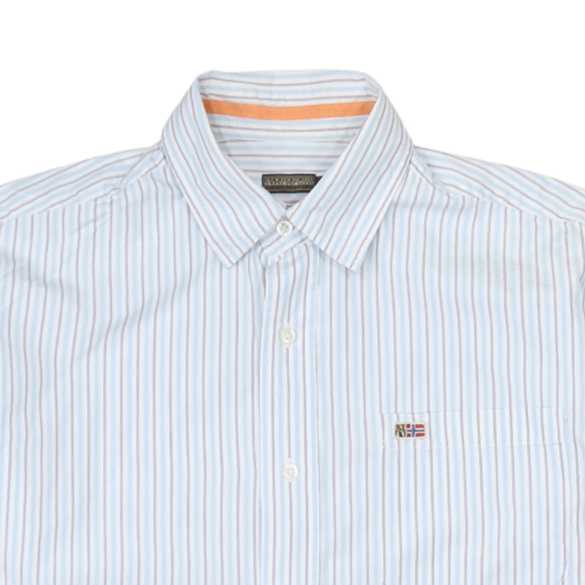 Napapijri Men Blue Striped Short Sleeve Button-Up Cotton Shirt L