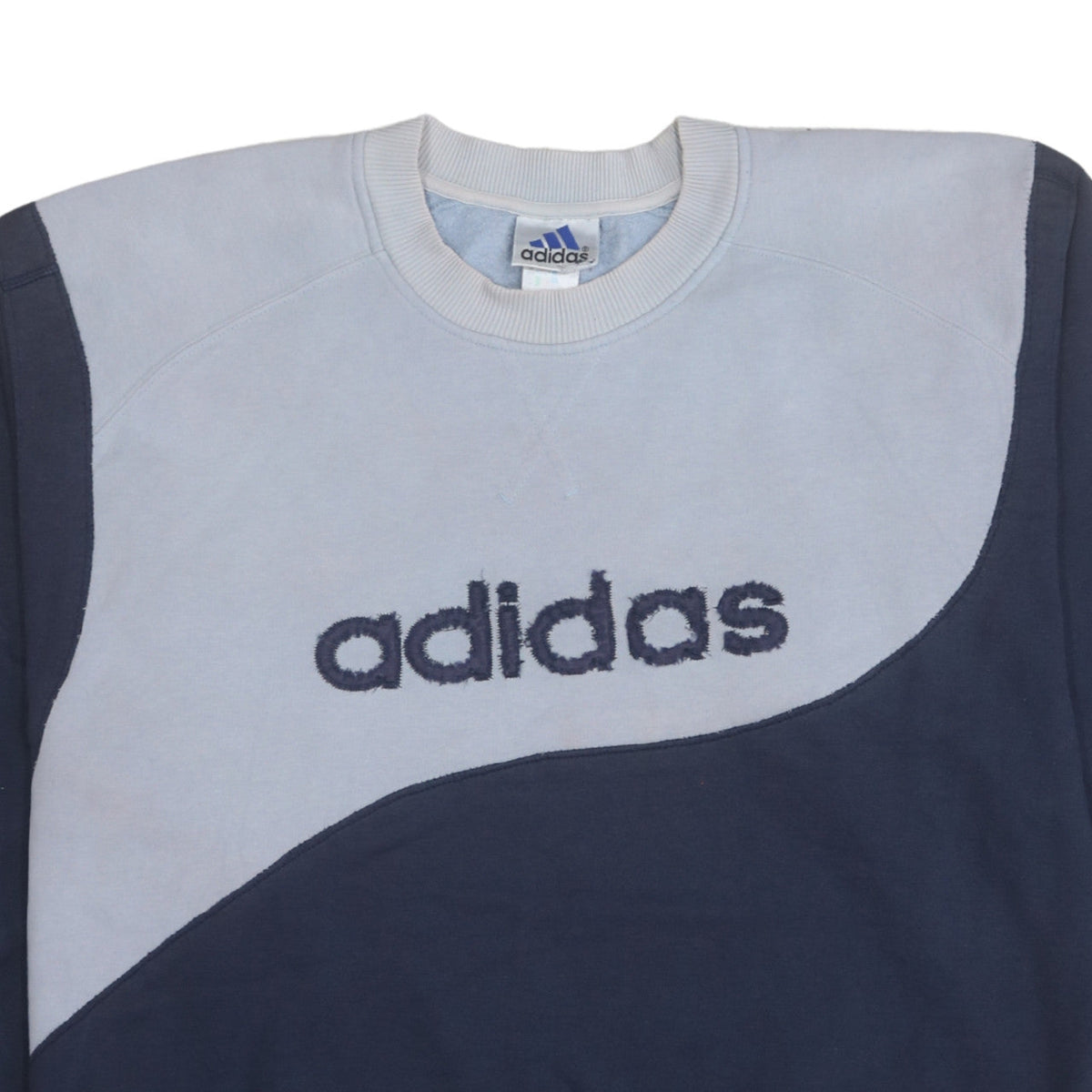 Adidas Mens Blue Colourblock Logo Sweatshirt Size L Vintage Pullover