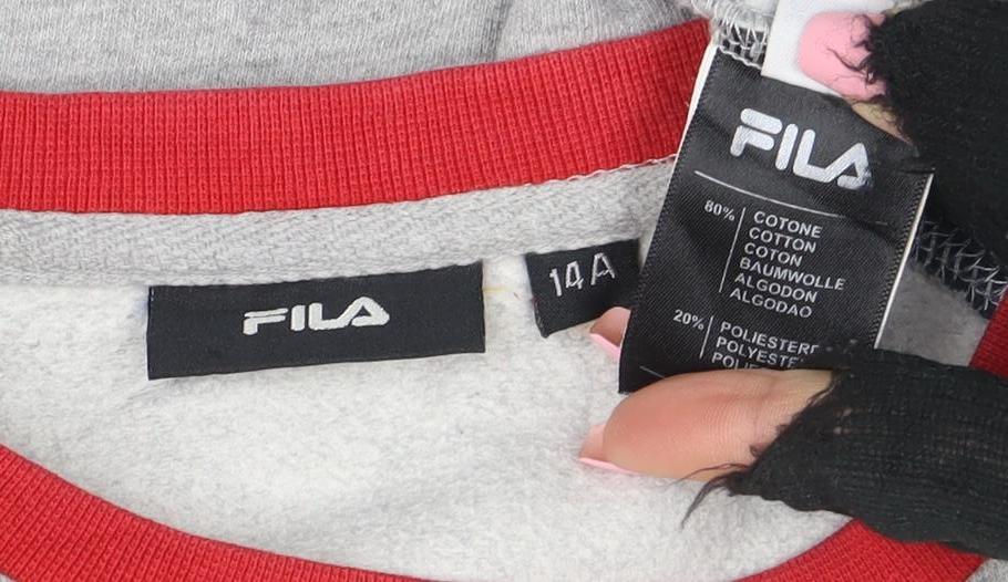 Fila Boys Grey Red Blue Logo Sweatshirt Size 14 Regular Fit Cotton Blend