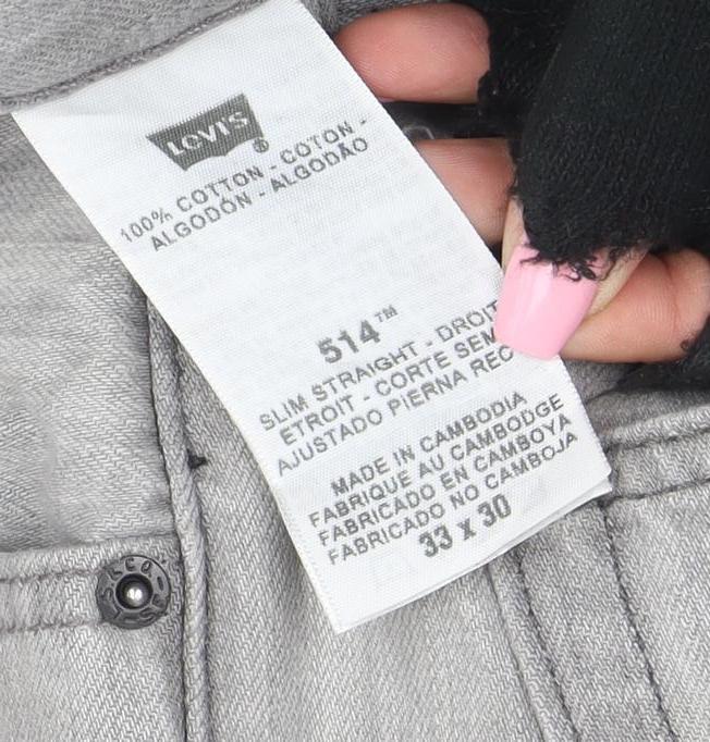 Levi's Men's Grey 514 Slim Straight Denim Jeans 33W x 30L