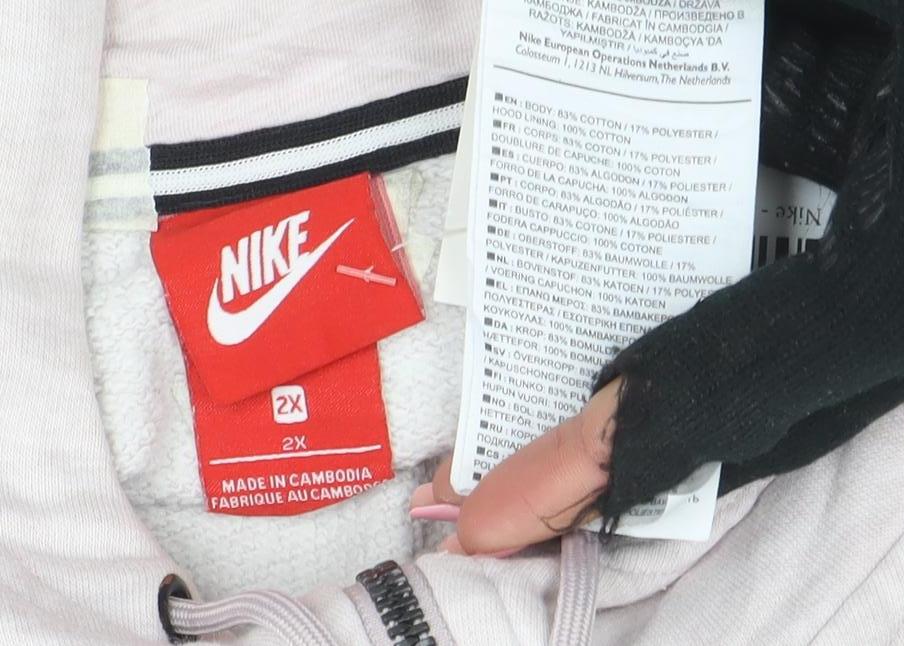Nike Women Beige Full Zip Hoodie 2X Cotton Blend Casual