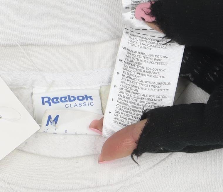 Reebok Men's White Pullover Sweatshirt M Logo Graphic Fleece