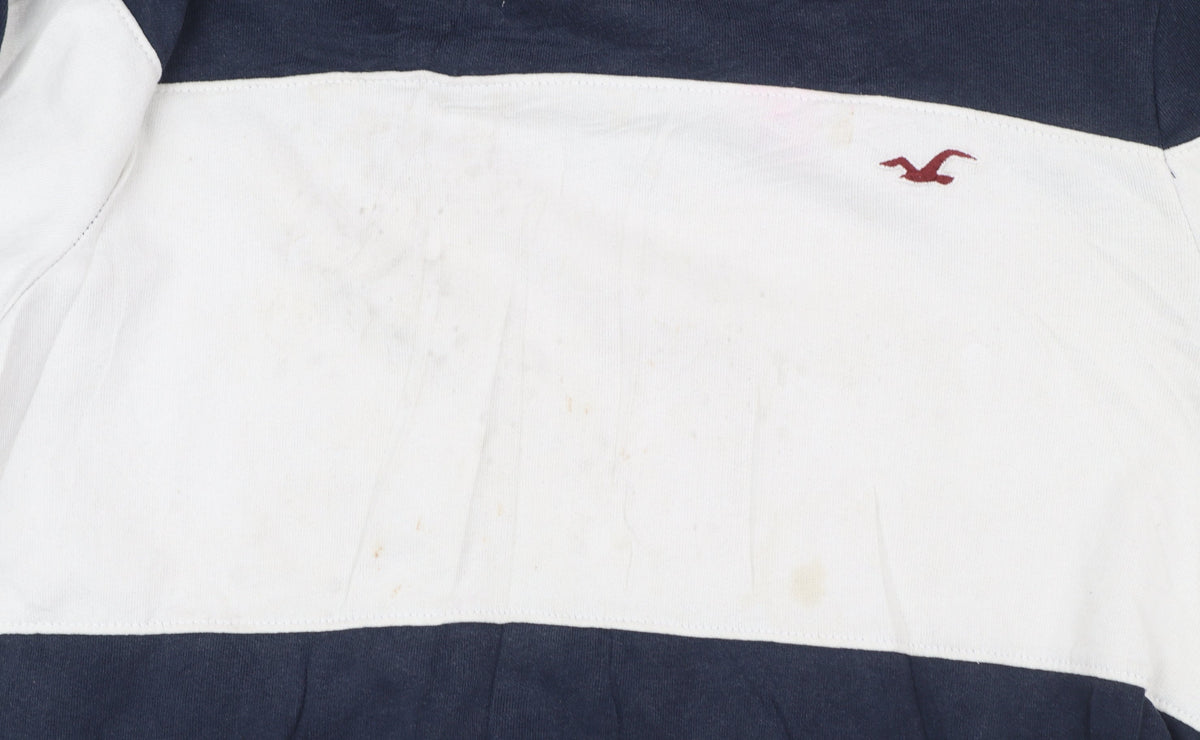 Hollister Mens Blue White Pullover Hoodie Small Logo Striped Sweatshirt