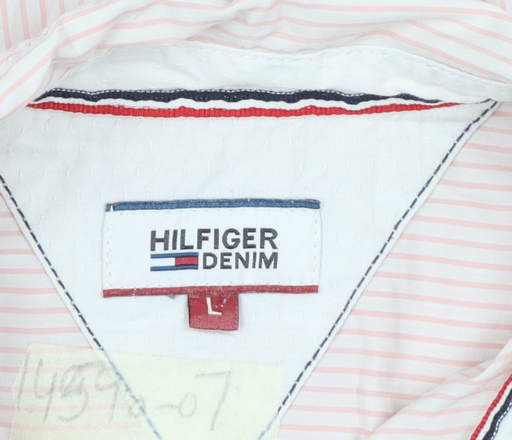 Hilfiger Denim Women's Pink Striped Long Sleeve Button-Up Shirt L