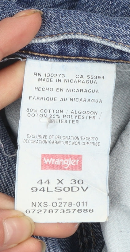 Wrangler Men's Blue Denim Straight Jeans 44x30 Relaxed Fit