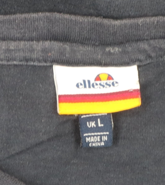 Ellesse Men's Blue Regular Fit Cotton Crew Neck Logo T-Shirt L