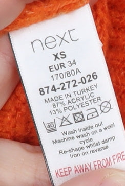 Next Women’s Orange Cable-Knit Jumper XS Crew Neck Pullover