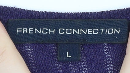 French Connection Women Purple Ruffle Sleeveless Ribbed Knit Top Size L