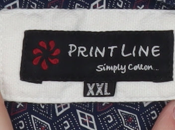 Print Line Men's White Cotton Long Sleeve Casual Button-Up Shirt XXL