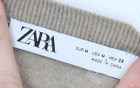 Zara Women’s Beige Crew Neck Button Pullover Jumper Size 12