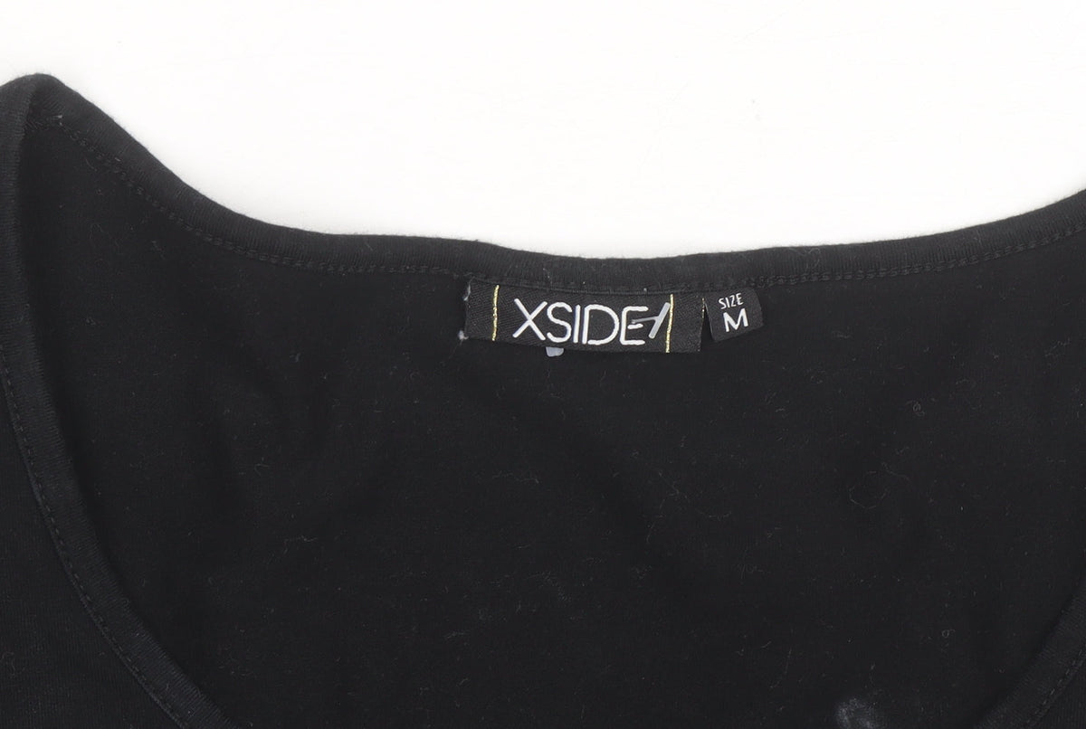 XSIDE Women's Black Sequin Stripe Long Sleeve T-Shirt Size M