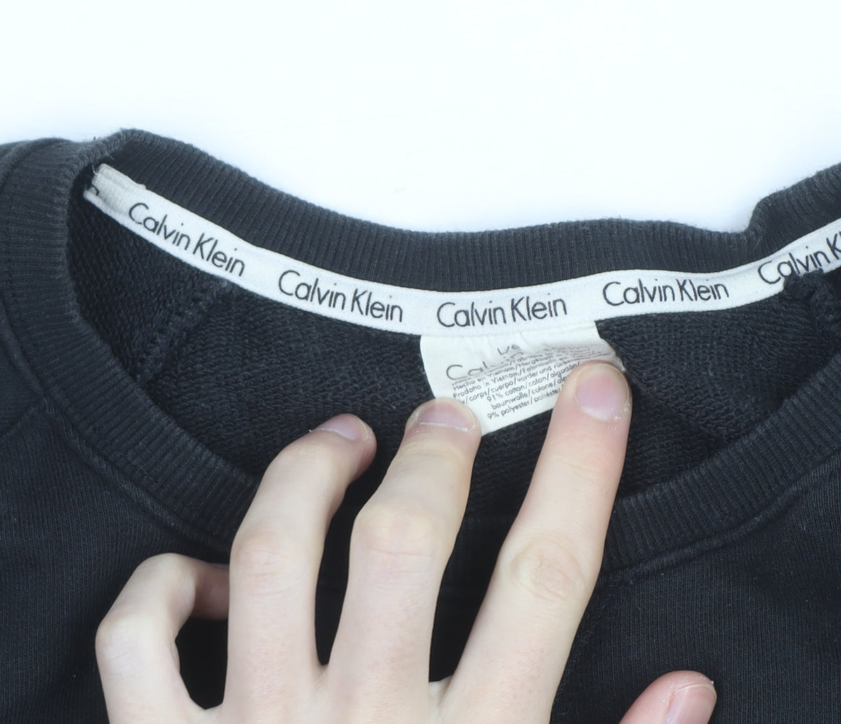 Calvin Klein Men's Black Crew Neck Logo Sweatshirt Size S