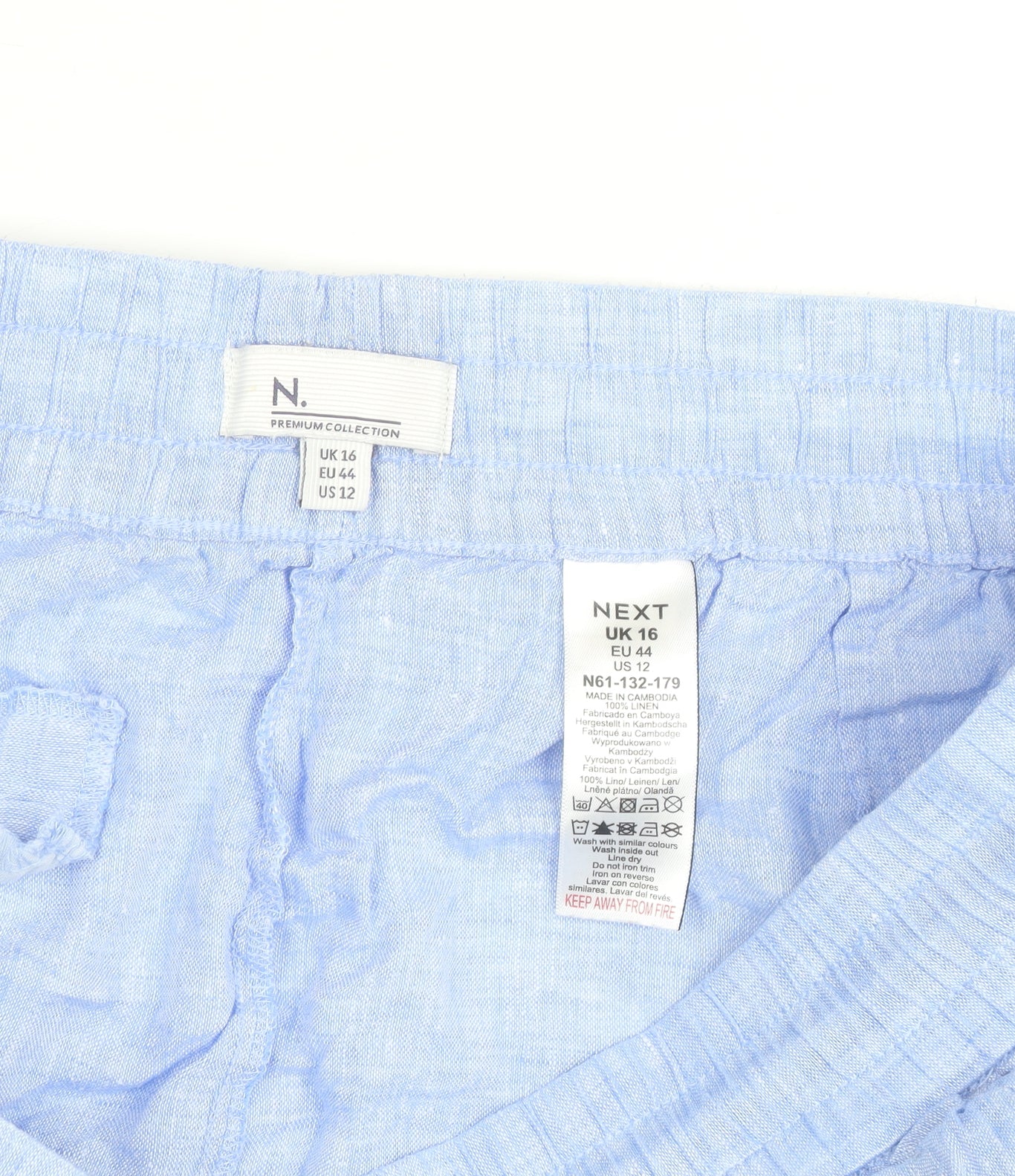 Next Women Blue Linen Drawstring Casual Shorts Size 16