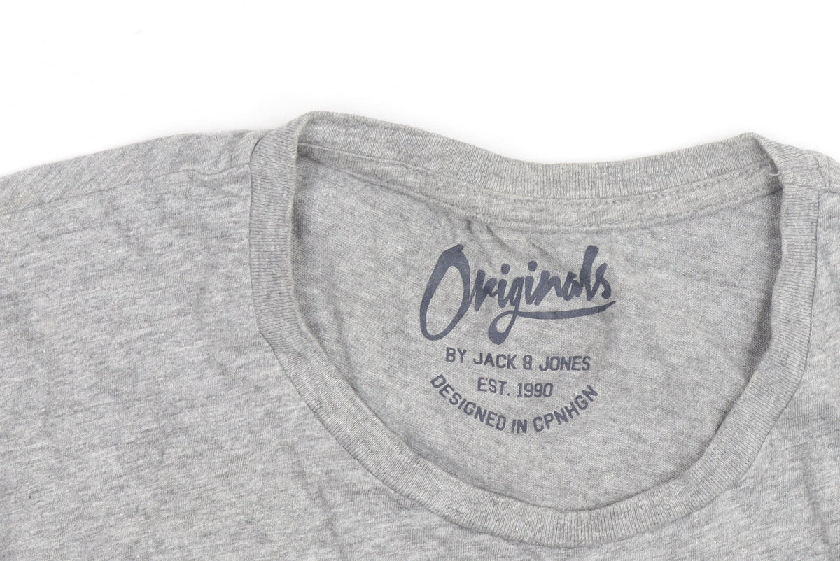 Jack & Jones Men's Grey Graphic Print Crew Neck T-Shirt Size L