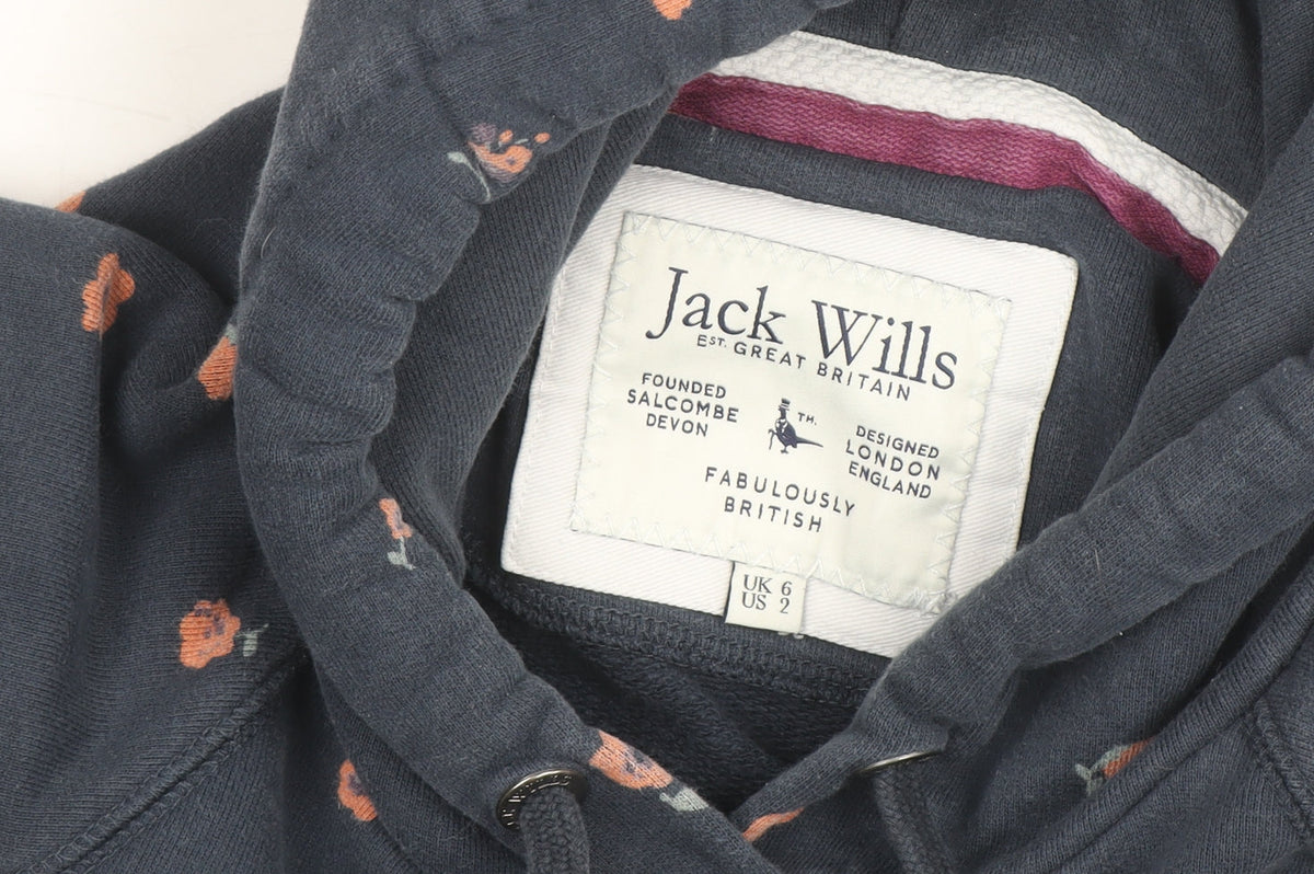 Jack Wills Women Blue Floral Pullover Hoodie UK 6