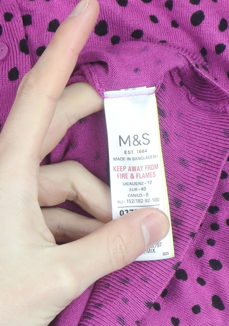 Marks & Spencer Women Purple Polka Dot Cardigan Size 12