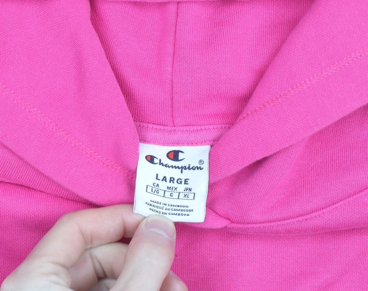 Champion Women's Pink Pullover Hoodie Large Cotton Blend Embroidered Logo