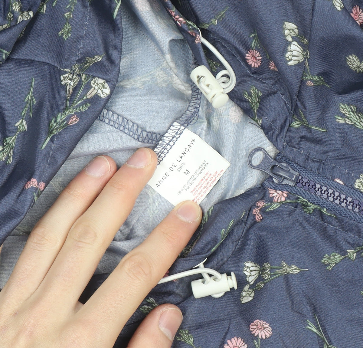 Annie De Langay Women's Blue Floral Hooded Rain Coat Jacket Size M
