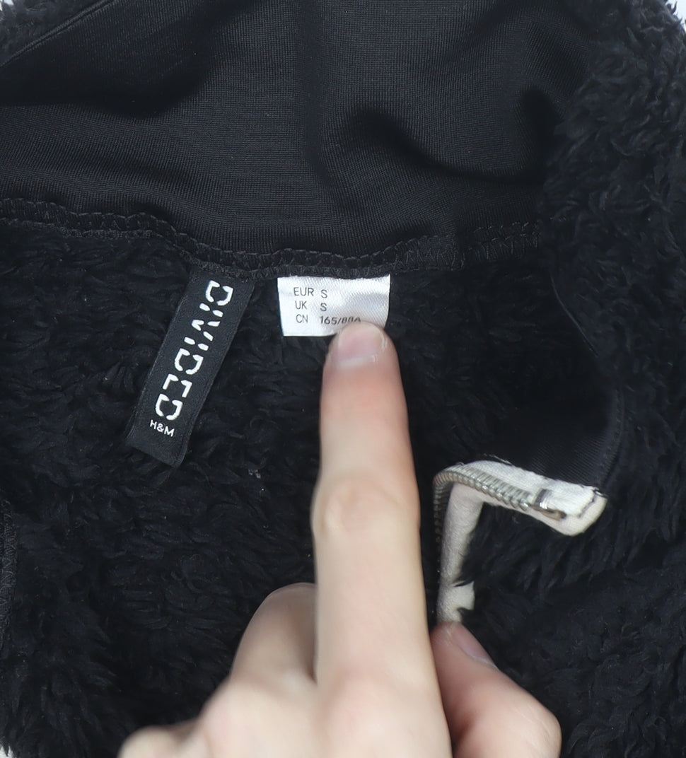 H&M Divided Women's Black Fleece Animal Pocket Jacket Size S