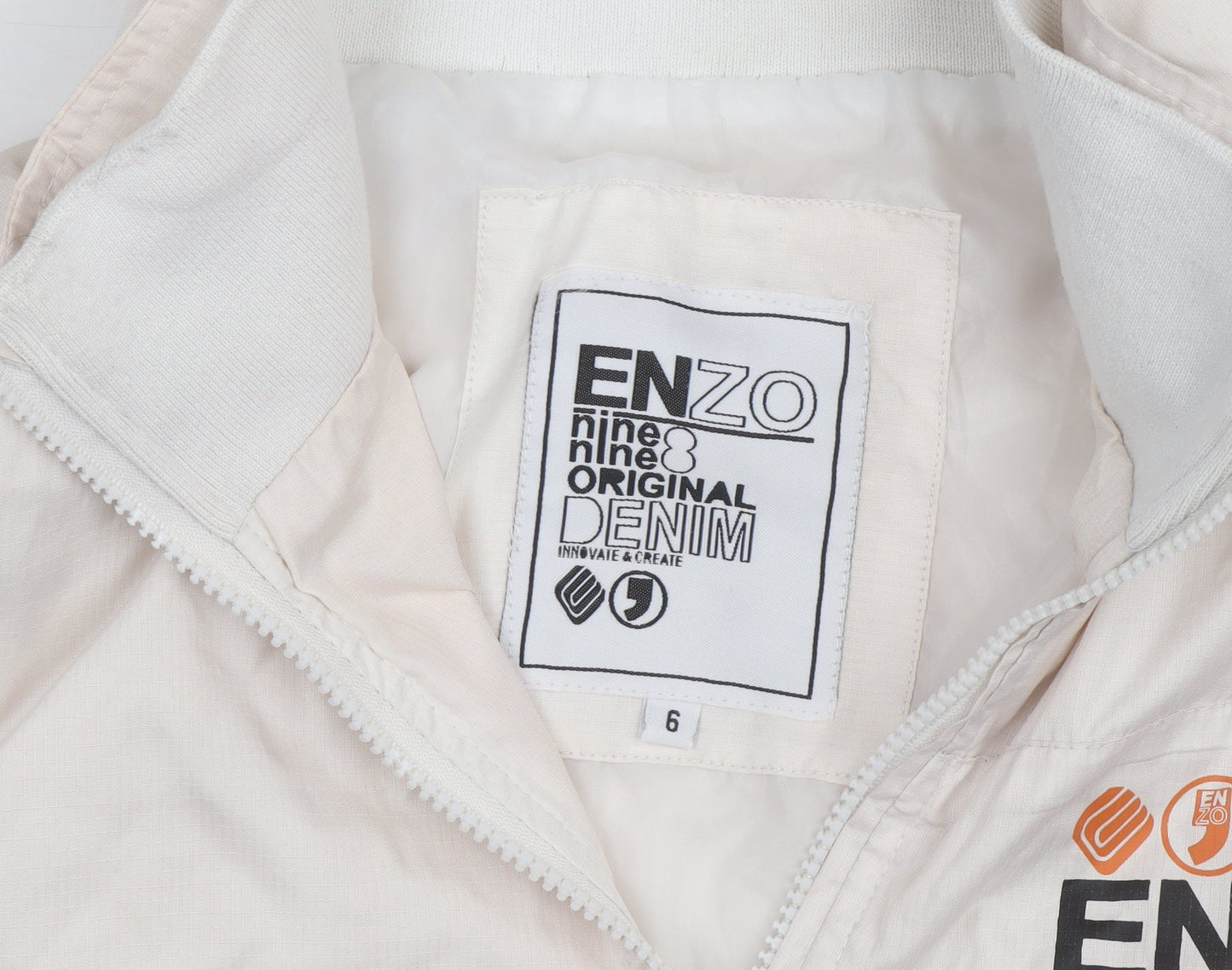 ENZO Women Ivory Bomber Jacket Size 6 Lightweight Zip Casual