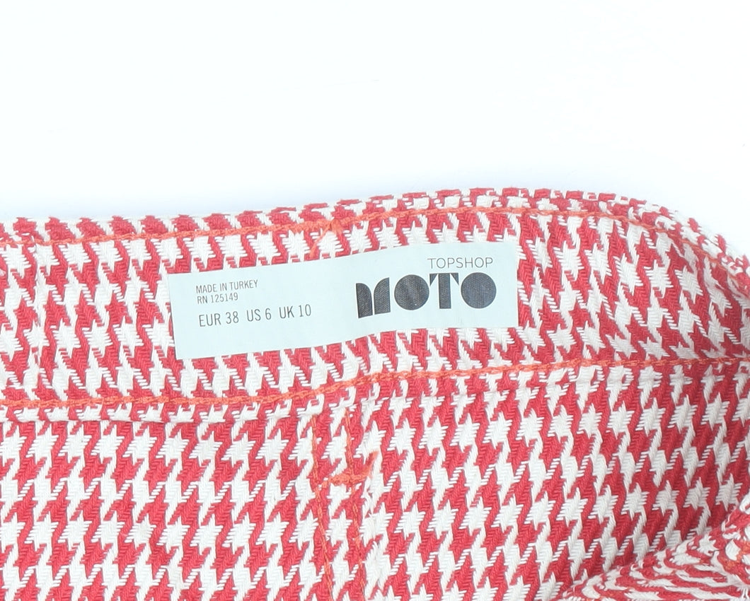 Topshop Women's Red Check Cotton Mini Skirt Size 10