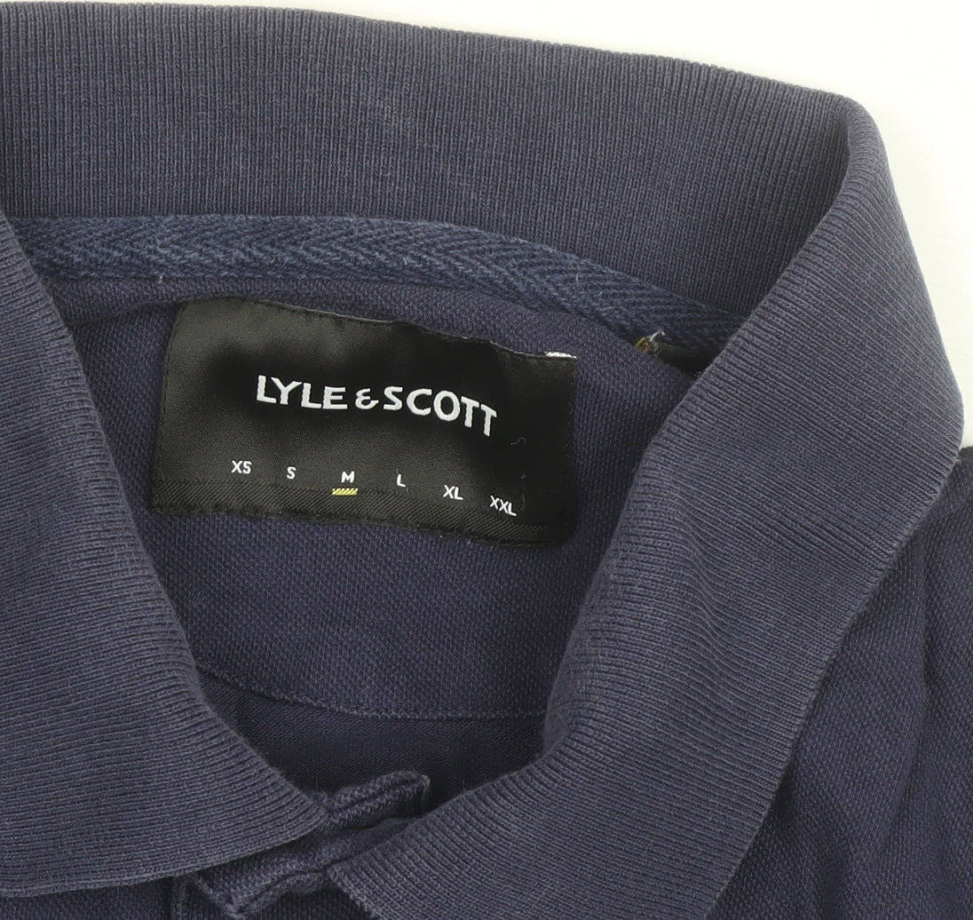 Lyle & Scott Mens Blue Long Sleeve Polo Shirt Size M