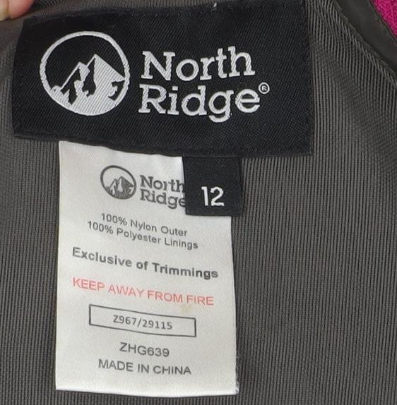North Ridge Women Purple Waterproof Hooded Outdoor Jacket Size 12
