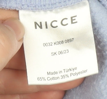 NICCE Women's Blue Pullover Hoodie XS Cotton Blend Logo Jumper