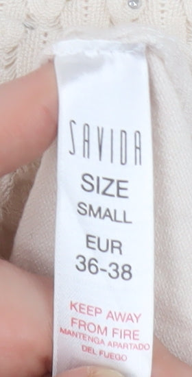 Savida Women’s Beige Beaded Button Knit Cardigan Size 8