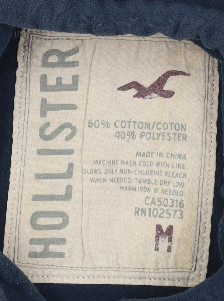 Hollister Men's Blue Pullover Hoodie M Graphic Logo Cotton Blend