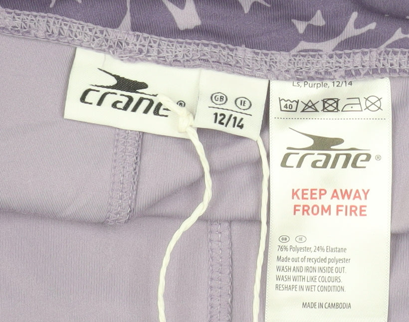 Crane Womens Purple Animal Print Gym Leggings Size 12-14