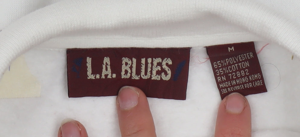 L.A. Blues Men's White Collared USA Graphic Pullover Sweatshirt M