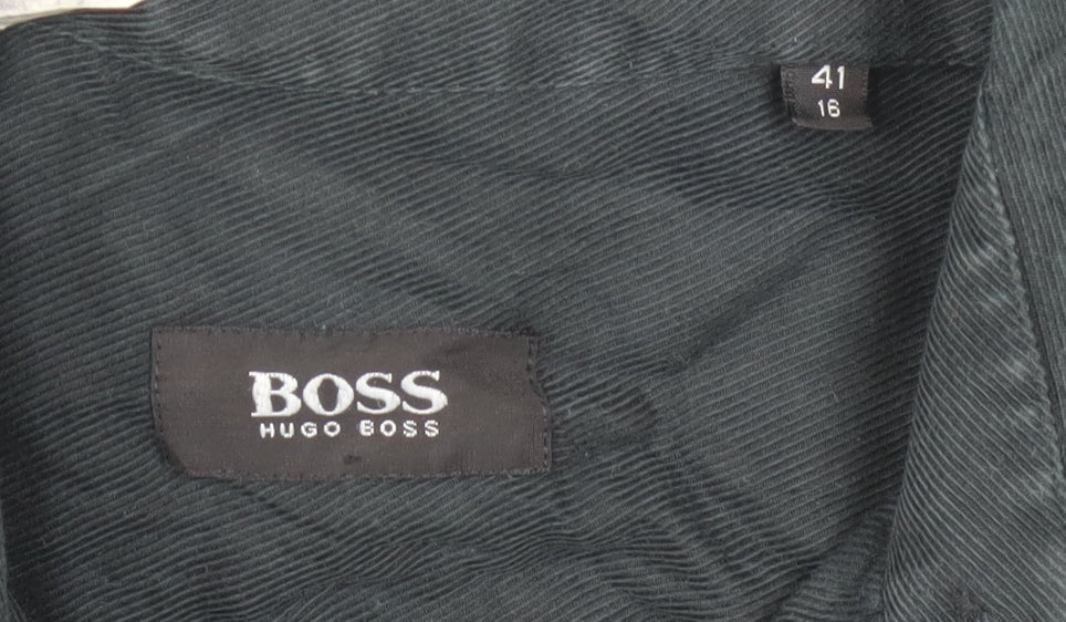 Hugo Boss Men's Black Long Sleeve Button-Up Cotton Shirt Size 16