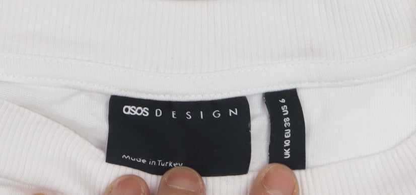 ASOS DESIGN Women White Size 10 Funny Graphic Cotton T-Shirt