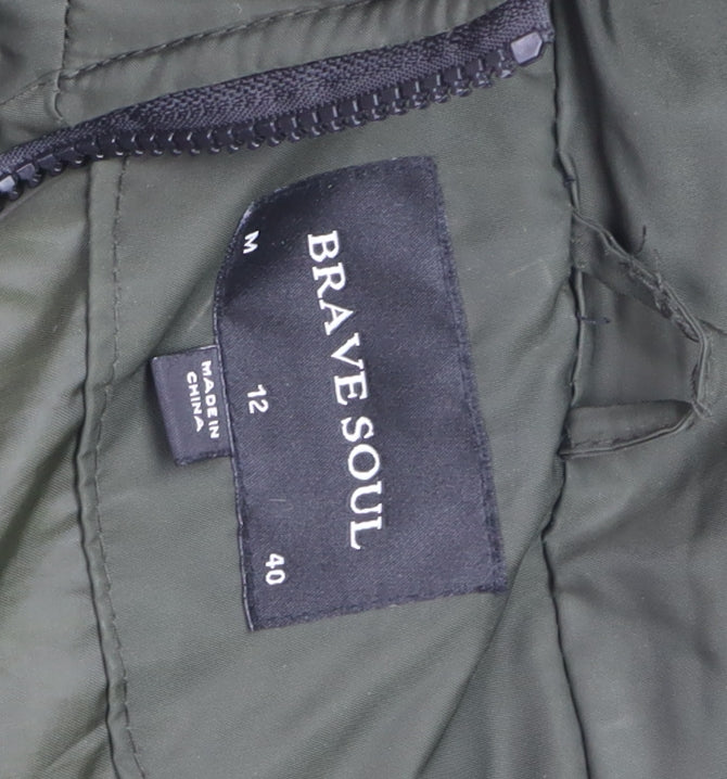 Brave Soul Women's Green Hooded Long Puffer Coat Size 12 Winter Warm