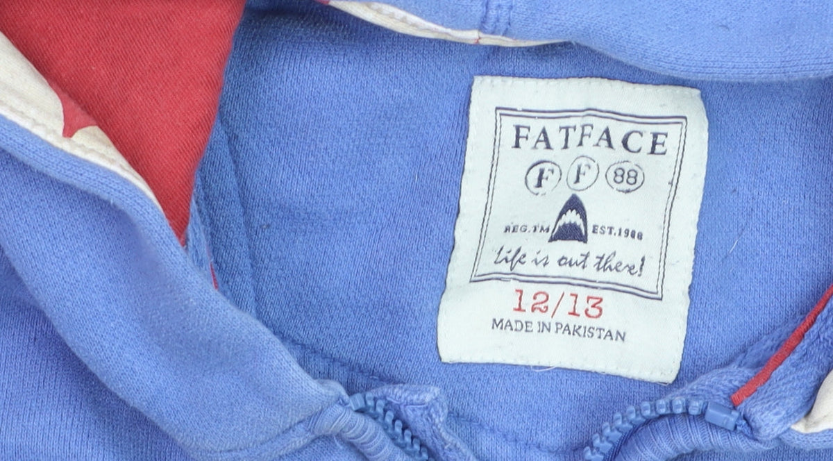 FatFace Boys Blue Full Zip Hoodie Size 12-13 Years Cotton Blend