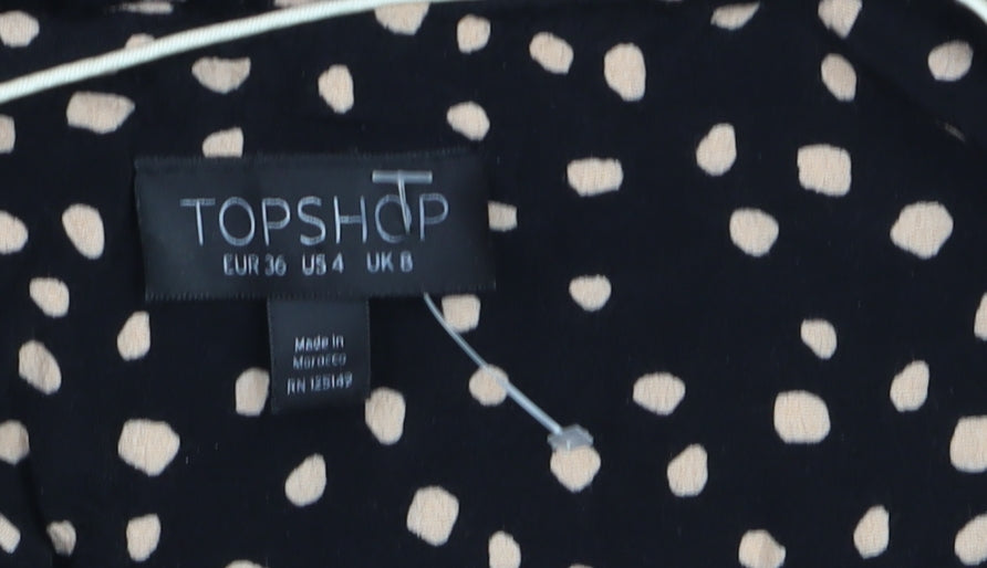 Topshop Women's Black Polka Dot Midi Fit & Flare Dress Size 8