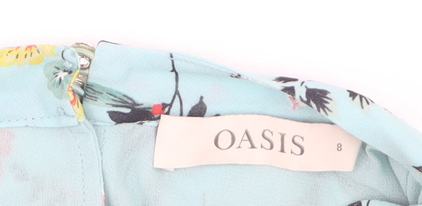Oasis Womens Blue Floral Long Sleeve Blouse UK 8 Polyester Ruffle Detail