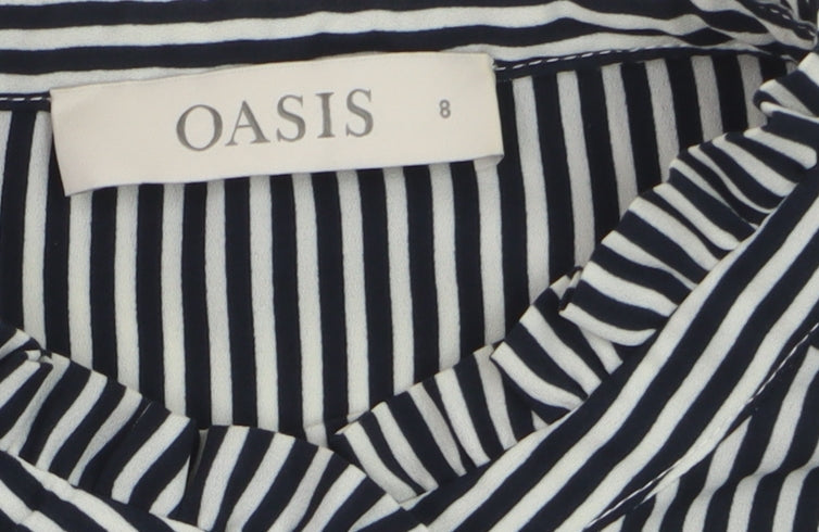 Oasis Women Black Striped Button-Up Long Sleeve Shirt Size 8