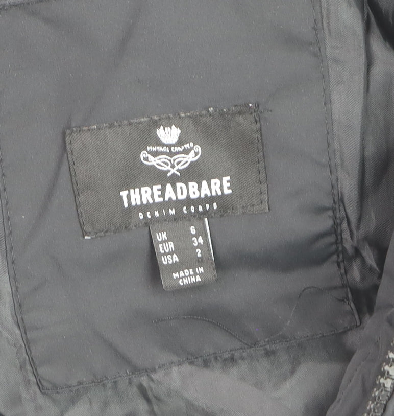 Threadbare Womens Black Size 6 Puffer Jacket Hooded Mid-Length Coat