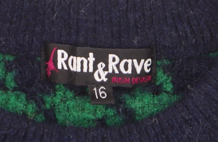 Rant & Rave Women's Green Houndstooth Knit Pullover Jumper Size 16